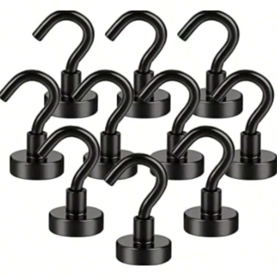 Anksixx 磁性挂钩，钕磁铁挂钩，16 毫米强磁挂钩，带挂钩的超强磁铁，适用于厨房储物柜、办公室冰箱磁铁（黑色） - 黑色 - 查看 1