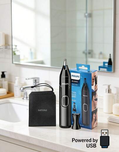 PHILIPS NT5650 Multi-Function Precision Trimmer, New Double-Sided Cutting For Increased Efficiency, Protective Shield System For Comfort, Suitable For Nose, Ear And Eyebrow Grooming