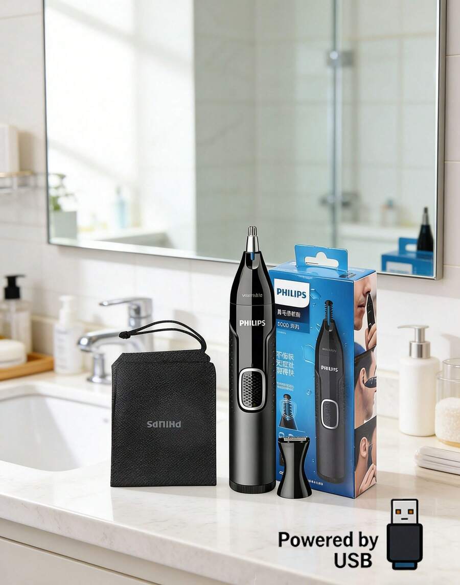 PHILIPS جزازة دقيقة متعددة الوظائف NT5650، قص مزدوج الجانب لزيادة الكفاءة، نظام درع واقي للراحة، مناسبة لتشذيب الأنف والأذن والحواجب - الأسود - مشاهدة 1