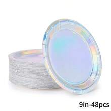 Bộ 24/48 đĩa giấy dùng một lần dày dặn, chống rò rỉ, đường kính 9 inch, màu bạc, dễ lau chùi, thích hợp cho đám cưới, sinh nhật, tiệc tùng, lễ tốt nghiệp, Giáng sinh, Lễ Tạ ơn, Halloween, Ramadan, Lễ Phục sinh, cắm trại, nhà bếp gia đình - Bạc màu - Xem 7