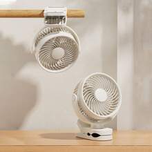 Clip On Fan USB Rechargeable Quiet 360° Rotatable Small Fan With Clip For Daily Use Beach Camping Beige - Clip-on & Desk Combo - View 4