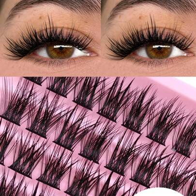 120 Pcs D Curl Lashes Cluster Individual Eyelashes 8-16mm DIY Lash Extension Kit False Lashes Soft Fluffy Eyelash Clusters Dramatic Eye Enhancement DIY At Home