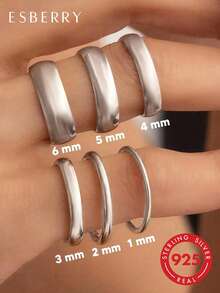 ESBERRY 1pc S925 Sterling Silver 1-6mm Thin Wedding Band Ring, Minimalist Style, Stackable, For Women, Gift For Her/Him - Silver - View 2