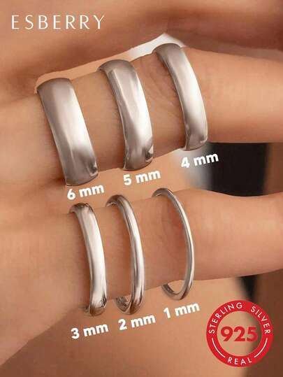 ESBERRY 1pc S925 Sterling Silver 1-6mm Thin Wedding Band Ring, Minimalist Style, Stackable, For Women, Gift For Her/Him