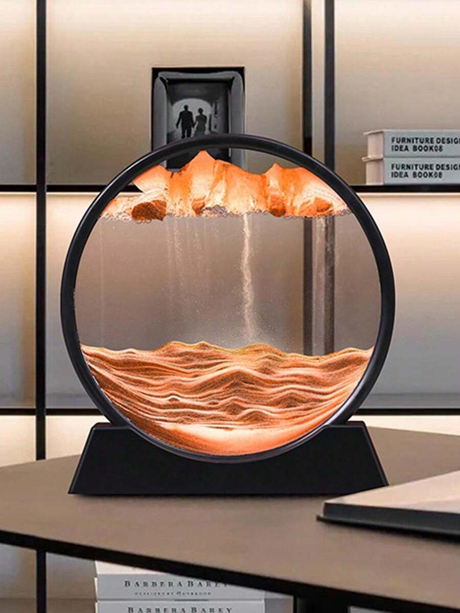 1件旋转3D流沙艺术框，动态流沙景观，动态流沙桌面装饰，圆形玻璃框流沙景观，3D流沙画，玻璃沙画，独立动态3D流沙画，创意礼品，房间装饰，感官放松礼品，1件现代艺术流沙桌面展示 - 多色 - 查看 1