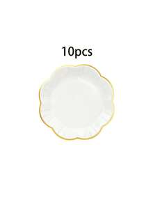 10pcs/20pcs/30pcs White With Gold Rim Wavy Paper Plates - 7 Inch/9 Inch Disposable Plates For Wedding, Bridal Shower, Birthday And Elegant Party Tableware, Unisex - White Background With Gold Trim - View 7