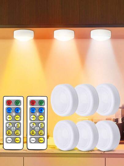 3-6pcs LED Cabinet Lights With Remote Control, 3-Color Dimmable Timing, Battery Powered, Suitable For Wine Cabinet, Floor Wardrobe, Bedroom, Kitchen Lighting