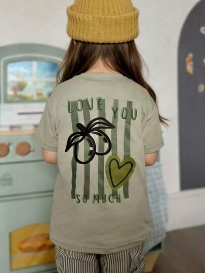 1件女童印花短袖T恤，学生夏季休闲上衣，儿童礼物