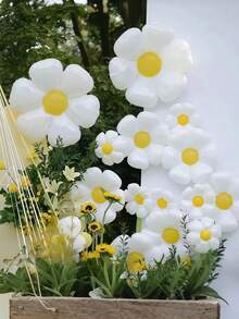 20pcs Sunflower Foil Balloons And White Daisy Balloons, Suitable For Birthday, Wedding, Anniversary, Proposal, Spring Decoration, Mother's Day Decoration, Graduation Ceremony Decoration, Graduation Season Decoration, Can Be Used Indoors And Outdoors. - White - View 10