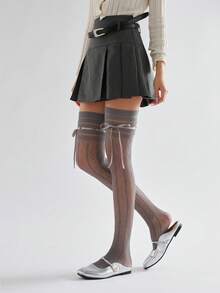 Vớ cao đến đùi kiểu ballet mùa xuân hè, thắt nơ, họa tiết hình thoi rỗng, vớ ren phong cách Lolita cổ điển. - Nhiều màu - View 8