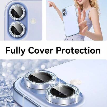 3pcs Blue Glitter Full Screen Protector, Compatible With IPhone 17e/16e/17/16/17Pro/17Promax/17Air/16Pro/16Promax/15Plus/14Plus/15/1413/12/11/11MIMI/12MIMI/15Pro/14Promax, 9H Tempered Glass, Suitable With Phone Cases, Best Mother's Day Gift For Family And Friends, May Have Slight Color Difference