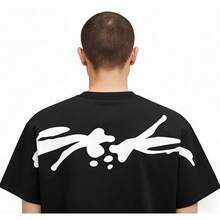 Sp5der  T-Shirts Unisex ,Classic Spider Print Design ,Summer Vintage Short Sleeve Casual ,Basic Tee Tops, Black Color - 黑色 - 查看 3