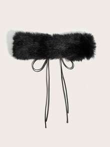 Versatile Fuzzy Solid Color Warm Black Belt, Y2K Vintage Faux Fur Waist Rope Sexy Accessory For Women, Can Be Worn Around Neck, Waist, Or Diagonally, Suitable For Daily Outings, Parties, Masquerades, Gifts For Friends, Halloween, Christmas - Black - View 1