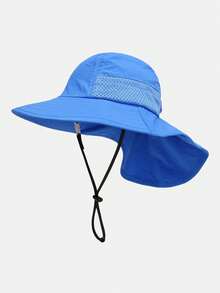 1 chiếc mũ chống nắng ngoài trời cho trẻ em kèm bảo vệ cổ, mũ tai bèo rộng vành chống tia UV, kiểu dáng unisex. - màu đặc - Xem 13