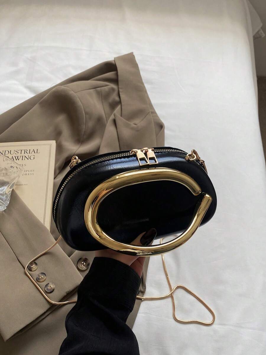 Bolso de hombro cruzado personalizado con acento de metal para mujer, 2025 Nuevo - Negro - Ver 1