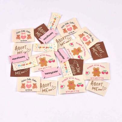 30pcs 19.5-51mm Colorful Mixed Style Bear/AOOPTMEOW/Honeycolor Pattern Labels For DIY Personalized Clothing/Hat/Backpack Decoration Sewing Accessories