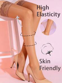 1 đôi tất cao đến đùi màu cà phê nude với viền ren lông công, chất liệu mỏng nhẹ, bóng mượt, co giãn tốt, kiểu dáng quyến rũ, thanh lịch, phù hợp cho các buổi tiệc tùng, hẹn hò, đi chơi đêm và các lễ hội. - Nhiều màu - Xem 4