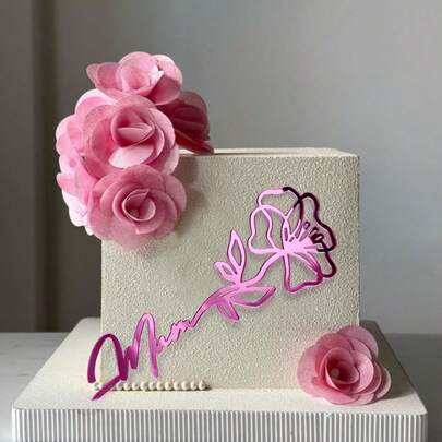 3个/1个亚克力玫瑰菊花蛋糕装饰，适合母亲节庆祝、妈妈生日派对、DIY蛋糕和甜点烘焙装饰
