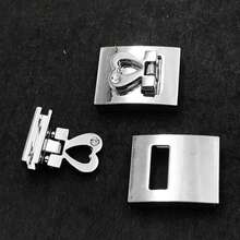 Bộ 3 khóa vặn hình chữ nhật, khóa vặn hình trái tim bằng kim loại dùng cho ví, phụ kiện làm ví (1.8CM, màu bạc) - A - Xem 1