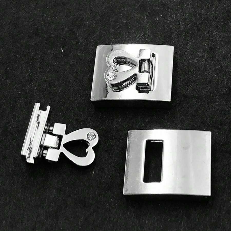 Bộ 3 khóa vặn hình chữ nhật, khóa vặn hình trái tim bằng kim loại dùng cho ví, phụ kiện làm ví (1.8CM, màu bạc) - A - Xem 1