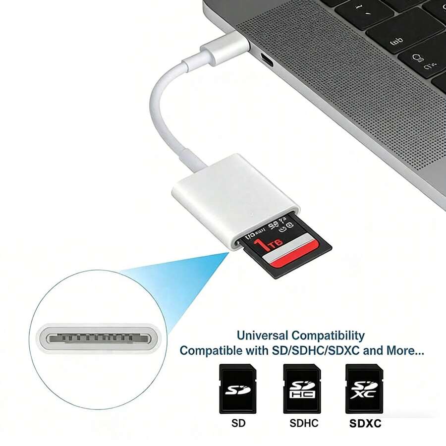 Dual Slot SD/TF Card Reader Adapter With Lightning And USB-C, Portable Camera Photo Viewer, Plug And Play, Compatible With IPhone 17/16/15/14/13/12/11/XS/8/7/6, Android And Cameras - White - View 1