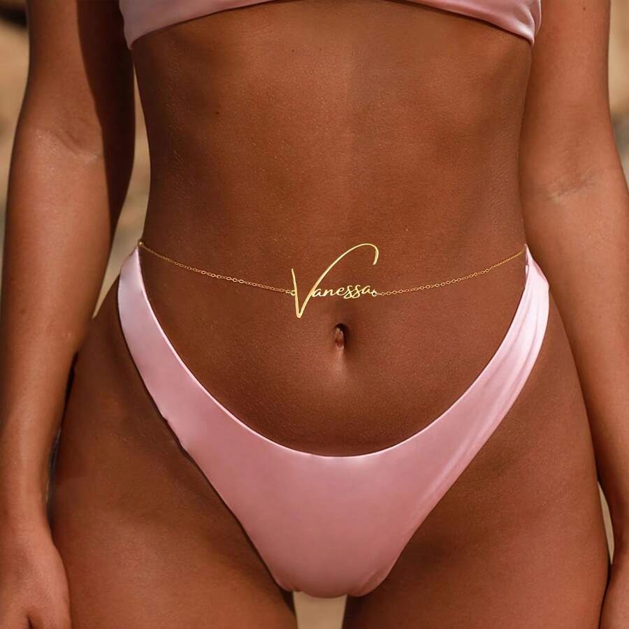 Personalized Name Signature Waist Chain,Custom Name Stainless Steel Body Chain,Customized Name Waist Chain,Sexy Body Accessory,Sophisticated Accessory - Multicolor - View 1
