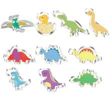 Molde para galletas con forma de dinosaurio, molde de galletas de dinosaurio de metal de acero inoxidable divertido, molde para panqueques con forma de dinosaurio para niños, regalos para el Día de la Madre, artículos para mamá, suministros de repostería - Plateado - Ver 10