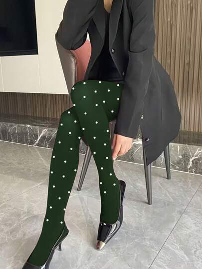 1pc Women's Multicolor Polka Dot Heart Printed Fashionable Socks, Suitable For Daily Stylish Outfits