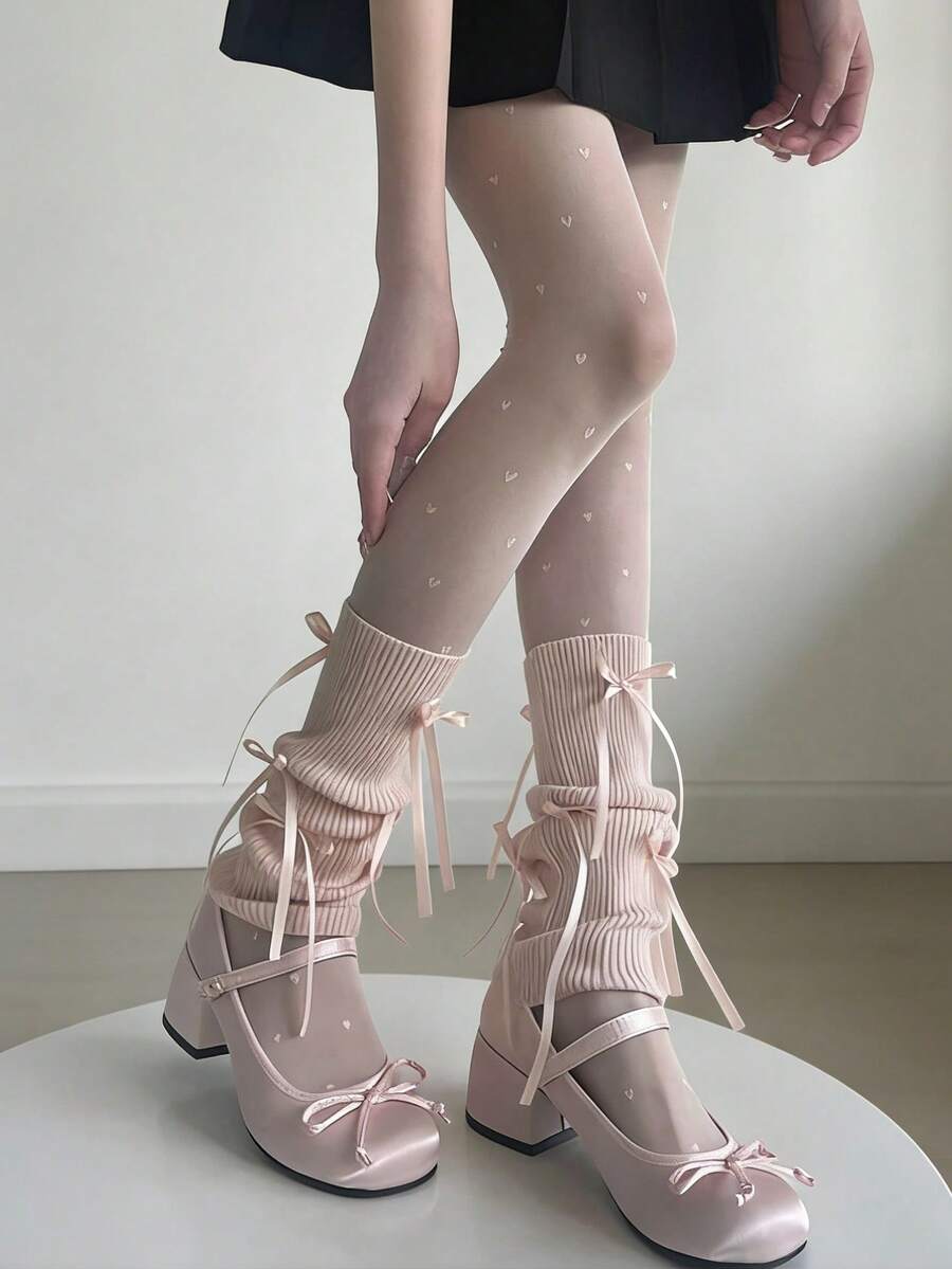 1 đôi tất giữ ấm chân dệt kim nhiều lớp bằng ruy băng satin kiểu ballet, mềm mại và thân thiện với da, không bí bách, thanh lịch, cổ điển và đa năng. - Nhiều màu - Xem 1