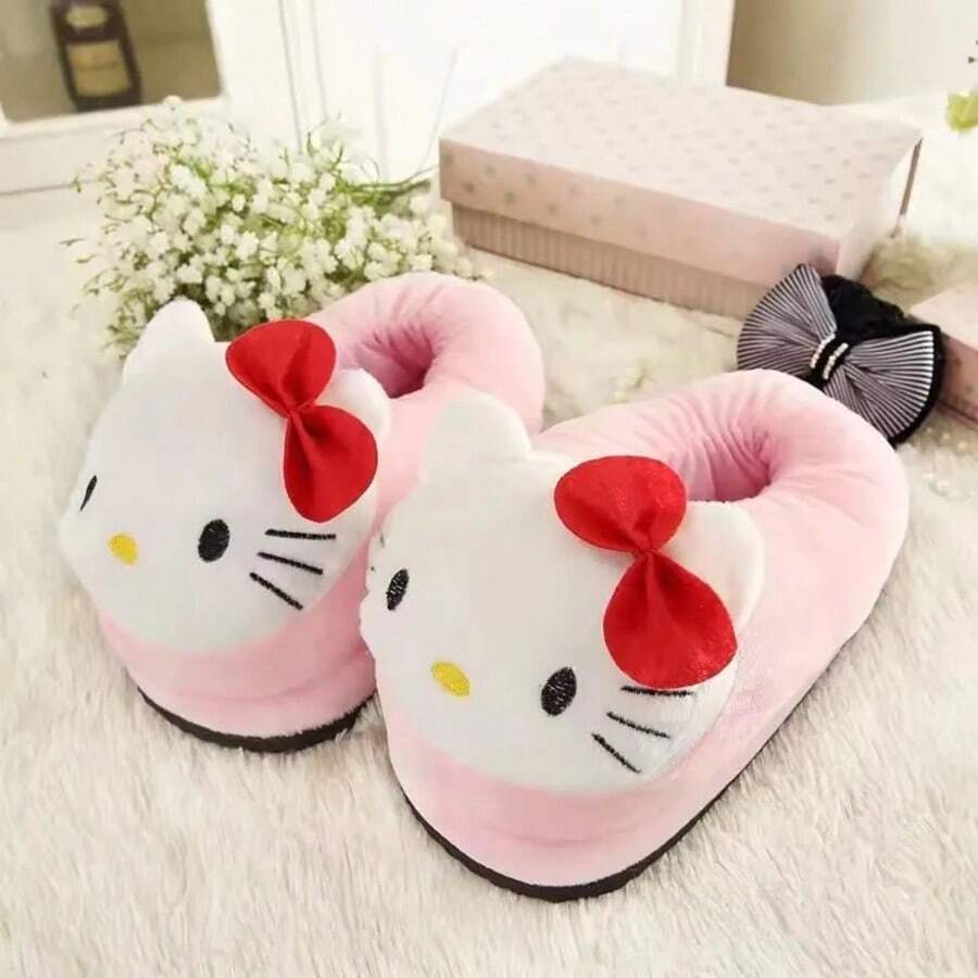 Dép bông ấm áp Hello Kitty hình hoạt hình Sanrio, dép đi trong nhà mùa thu đông, dép hình búp bê nhồi bông cho bé gái và phụ nữ, quà tặng sinh nhật. - Nhiều kiểu dáng - Xem 1