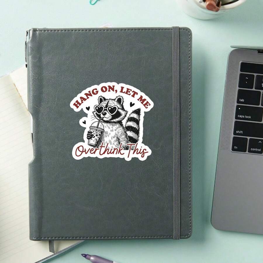 1pc "Hold On, Let Me Think" Sticker - Funny Raccoon Vinyl Sticker, Suitable For Laptop, Water Bottle, And Notebook | Cute Millennial Humor Gift - Multicolor - View 1