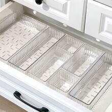 4 szt. wielokomorowych przegródek do szuflad – plastikowe tacki do przechowywania w kuchni, łazience i biurze – odpowiednie do porządkowania pudełek na kosmetyki i biurek - Wielokolorowe - Zobacz 9