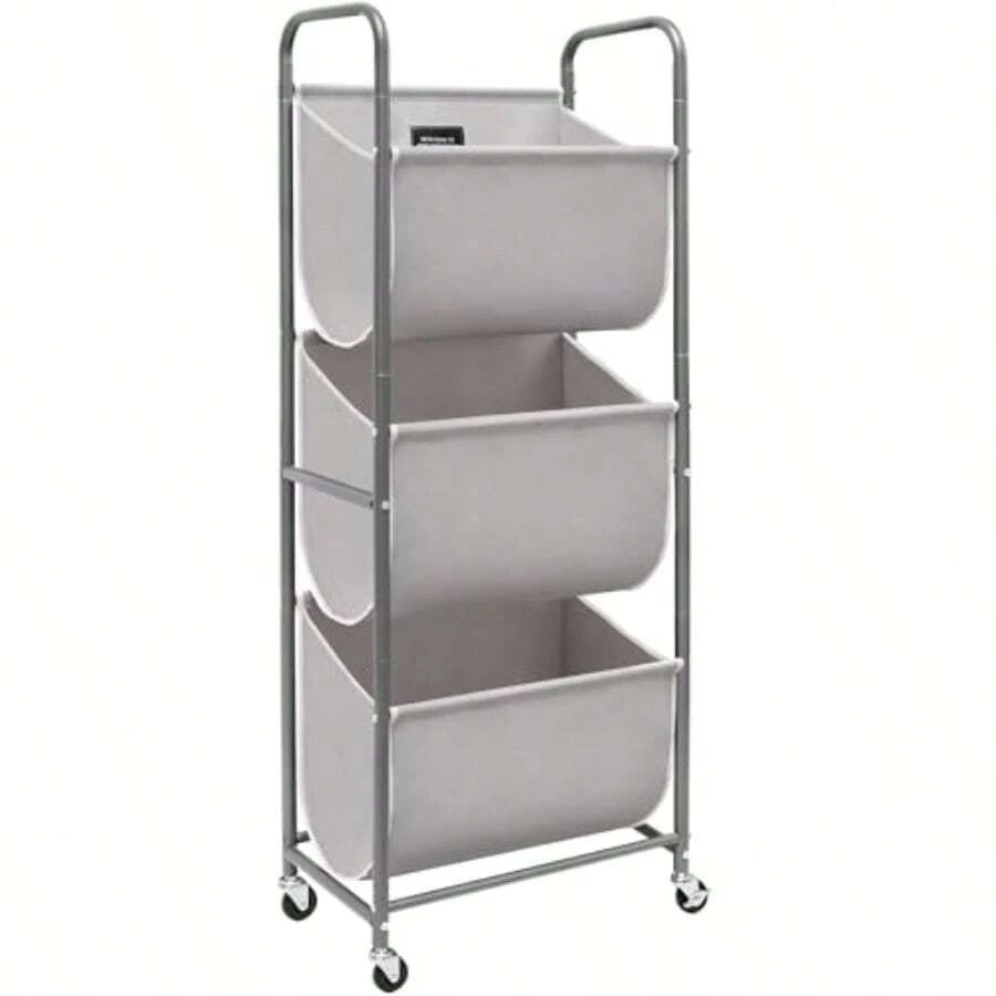 120 Liters Vertical Rolling Laundry Hamper 3 Section Laundry Sorter With Wheels And 2 Breaks 3-Tier Laundry Baskets For Small Space Dorm Laundry Room Closet Bathroom Gray 3-Tier - Gray - View 1