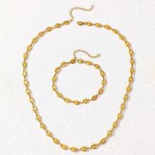 2件套时尚新款椭圆形猪鼻子项链，法式拼接独特设计手链，女士款 - 多色 - 查看 2