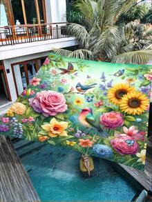 1 pieza Nueva Carpa impermeable y con protección solar de impresión digital, con un patrón elegante y fresco, adecuada para camping al aire libre, picnic, piscina, caravana, todo el año (peso de la tela 130g) - A - Ver 6