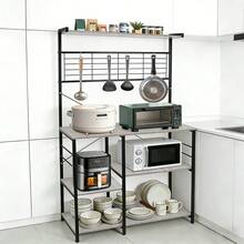 Étagère de Cuisine Industriel - Desserte de Cuisine en Bois - Support pour Micro-Ondes (sans crochets) 90*40*168cm - Gris clair, 90*40*168 cm - Voir 3