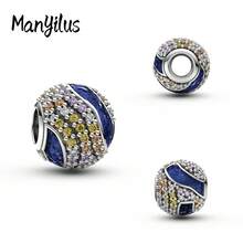 Bộ hạt charm Manyilus bằng bạc Sterling 925 hình bầu trời sao và mặt trăng, đính đá Cubic Zirconia và men, phù hợp với vòng tay hoặc dây chuyền nguyên bản, món quà trang sức đeo hàng ngày dành cho phụ nữ. - Nhiều màu - Xem 13