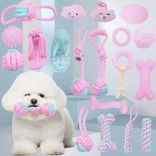 7pcs/5pcs/1pc Pink Series Pet Toy Set - Made Of Durable Silicone And Rope, Suitable For Dog/Cat Dental Care And Entertainment - Multicolor - View 1