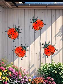 4pcs Metal Ladybug Wall Art Decor, Suitable For Garden, Yard, Living Room, Bedroom, Patio, Balcony - No Electricity Needed, Outdoor Fence Art Decoration, Ideal Gift For Family And Friends - Metal Ladybug - View 1