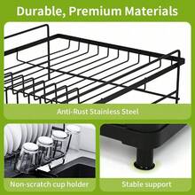 Luminpool Dish Drainer Rack - Extendable Dish Drainer, Multifunctional Dish Rack For Kitchen Counter, Anti-Rust Draining Board Rack With Cutlery & Cup Holders - Black - View 4