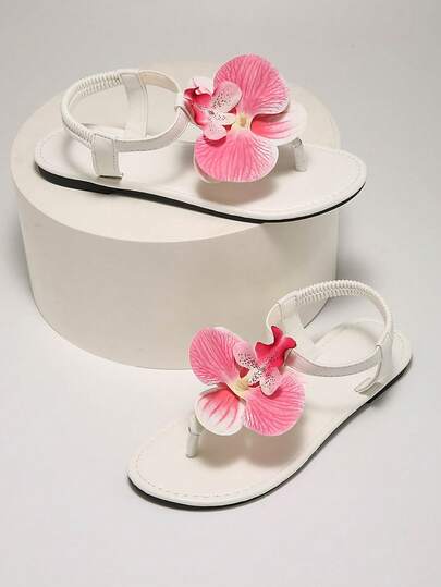 Women's Round Toe Flat Thong Sandals, Sexy Floral Decor, Comfortable Beach & Casual Wear
