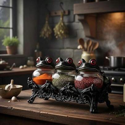 2Sets Handcrafted Witchy Frog Apothecary Spice Jars