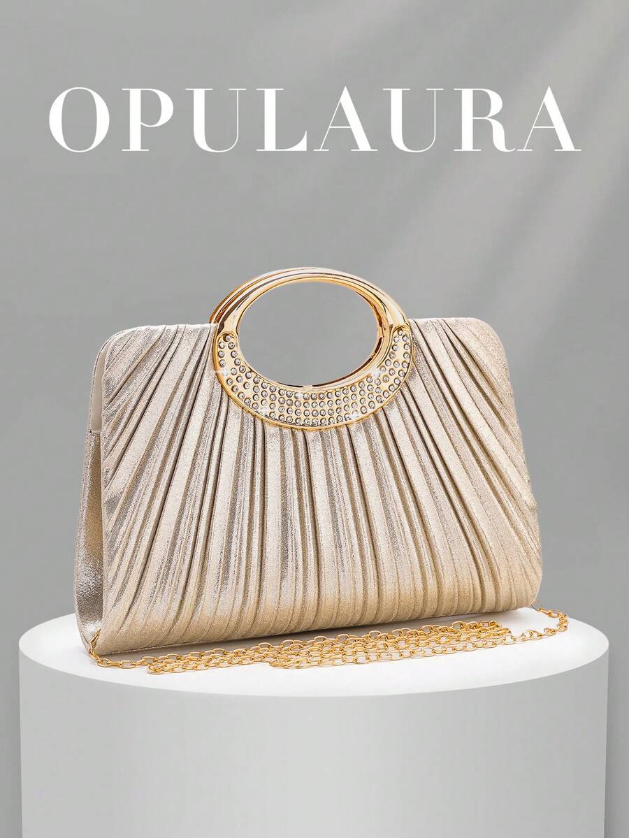 OpulAura 女士时尚闪亮水晶水钻晚宴手拿包,璀璨奢华镶钻正式礼服手提包,适合晚宴、派对、约会、鸡尾酒会、生日派对、婚礼、生日礼物等场合。 - 金色 - 查看 1