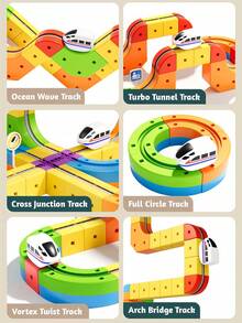 32/48/88 piezas Conjunto de pista flexible, coche de pista de metal con tren eléctrico y señales de tráfico, juego de pista DIY multicompetitivo, juego de ensamblaje y conexión, adecuado para niños y niñas, regalo de cumpleaños/Navidad, juguete de coche, juguete de pista de tren - automotor - Ver 3
