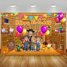 Cartoon  La Granja De Zenon Theme Shower Kids 1st Birthday Party Green Grass Farm Photo Background Decoration Props - 款式K - 查看 2