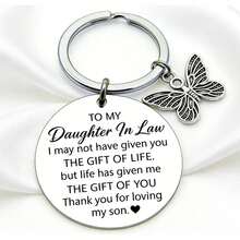 1pc "Send It Daughter In Law" Gift | Thank You For Loving My Son Keychain With Butterfly Charm - Silver - View 2
