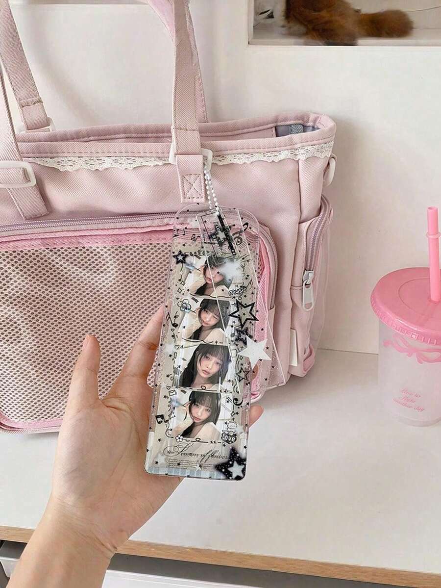 Transparent Glitter PVC Life Quadrant Card Holder, Commemorative Ticket Holder, 4-Photo Display, Bag Charm