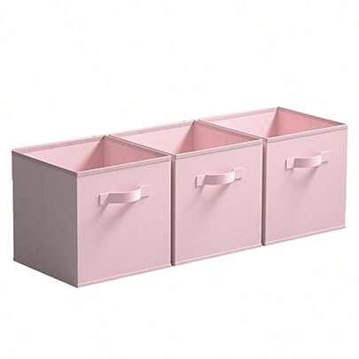 Cubos de tela para almacenamiento, paquete de 3, divertidos cubos de almacenamiento duraderos de colores con asas, cestas plegables para el hogar, color rosa