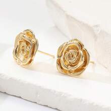 1 Pair Elegant Golden Rose Flower Earrings With Bohemian Style, Vintage Earrings Suitable For Women (Golden) - Gold - View 4