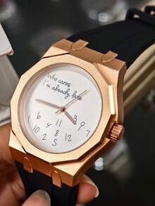 Đồng hồ nam thời trang và giản dị, dây đeo silicon đen cổ điển, mặt số khắc chữ cá nhân, đồng hồ thạch anh unisex, kim chỉ giờ có đèn nền ban đêm. - Một cỡ - Xem 9